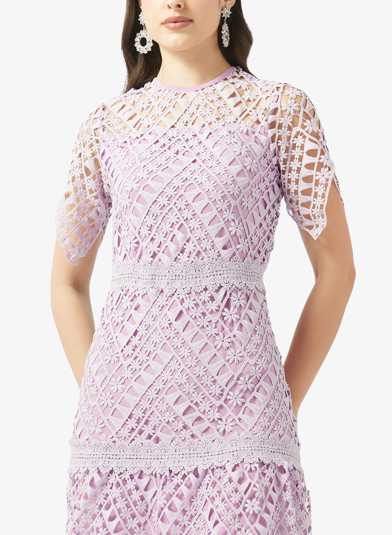 Frock And Frill  Crochet Detailed Short Sleeve Midi Dress for Women | Best Price UAE